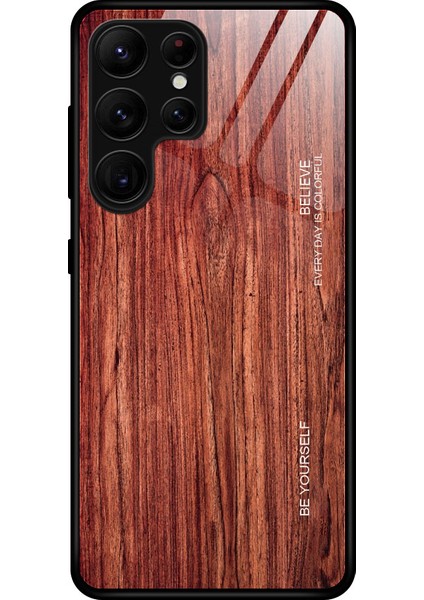 Samsung Galaxy S24 Ultra Ahşap Doku Temperli Cam Tpu Koruyucu Kaza sı Telefon Kılıfı (Yurt Dışından)