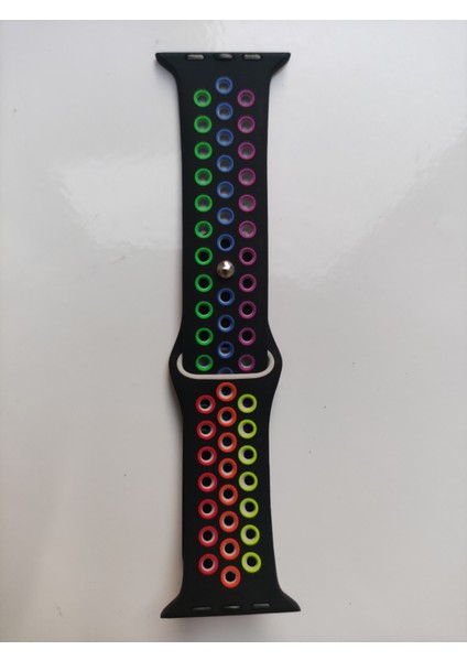 Apple Watch 42 mm / 44MM / 45MM / 49 mm (Seriler /se/ultra ile Uyumlu) Delikli Spor Silikon Kordon Gökkuşağı fiyatları
