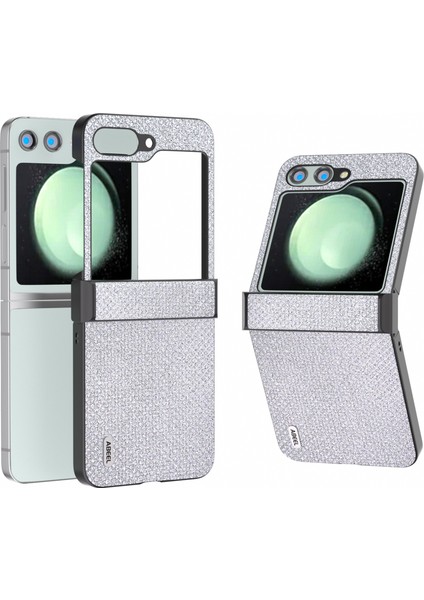 Samsung Galaxy Z Flip5 5g Rhinestone Doku Pu Derisi+Pc Koruyucu Silver Telefon Kılıfı (Yurt Dışından)