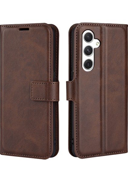 Samsung Galaxy S24+ Pu Pu Deri Flip Kahverengi Telefon Kılıfı (Yurt Dışından)