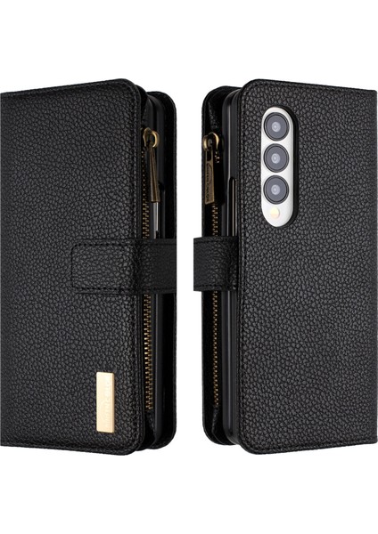 Samsung Galaxy Z Kat3 5g Litchi Doku Pu Deri Deri Black Fermuar Telefon Kılıfı (Yurt Dışından)