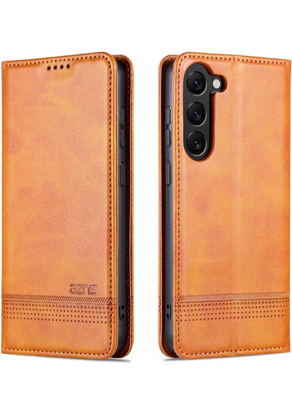 Samsung Galaxy S24 Pu Derisi+Tpu Manyetik Emme Kablosu Kahverengi Telefon Kılıfı (Yurt Dışından)