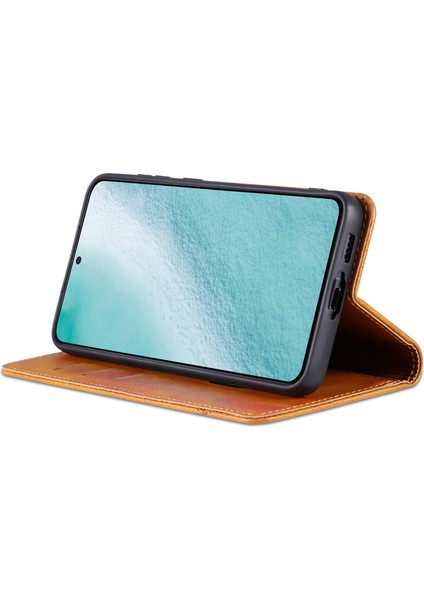 Samsung Galaxy S24 Pu Derisi+Tpu Manyetik Emme Kablosu Kahverengi Telefon Kılıfı (Yurt Dışından)