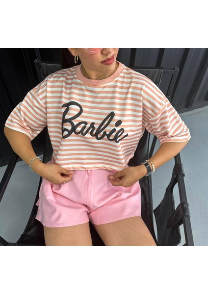Barbie Baskılı Oversize (Geniş Kesim) Crop T-Shirt