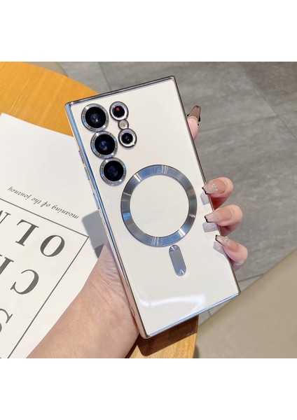 Samsung Galaxy S22 Ultra 5g Elektrokaplanmış Tpu Manyetik Lens Film Telefon Kılıfı (Yurt Dışından)