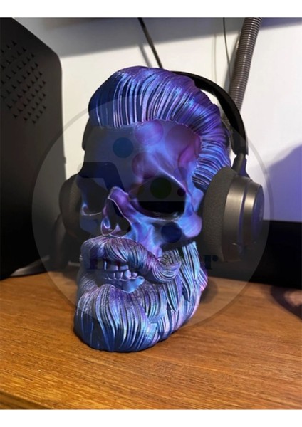 Sakallı Kafatası Kurukafa Kulaklık Stand Figür Aksesuar - 30 cm - Mor Renk fiyatları