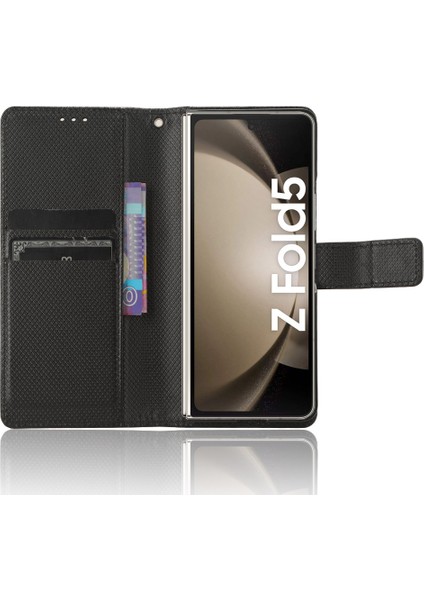 Samsung Galaxy Z FOLD55 5g Elmas Doku ı Kalem Yuvası Black Deri Telefon Kılıfı (Yurt Dışından)