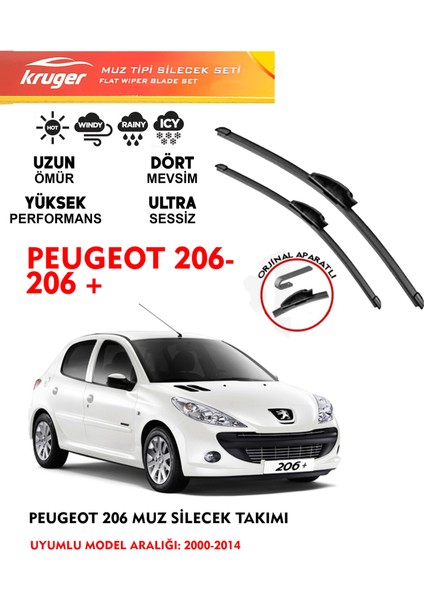 Peugeot 206 / 206+ (2000-2014) Muz Tipi Silecek Seti