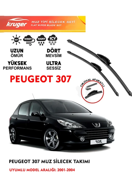 Peugeot 307  (2001 - 2004)  Muz Tipi Silecek Seti