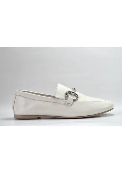 23FR.106 Hakiki Deri Bej Tokalı Kadın Babet