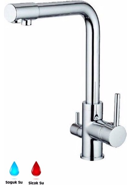 Krom Arıtmalı Evye Bataryası 3 Yollu(2 Perlatörlü) Çiftçıkışlı