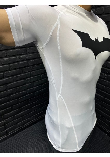 Kısa Kollu Compression T-Shirt Fit Spor Tam Beden Erkek Tişört Beyaz Batman Body modelleri