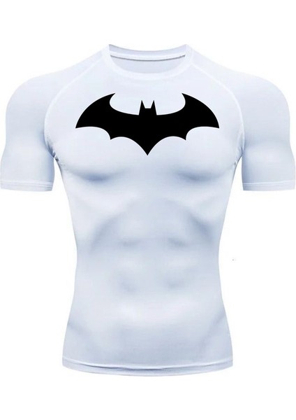 Kısa Kollu Compression T-Shirt Fit Spor Tam Beden Erkek Tişört Beyaz Batman Body fırsatları