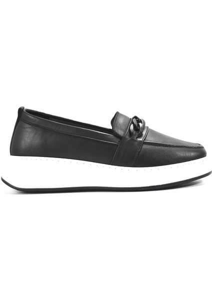 FRX.1076 Deri Siyah Anatomik Loafer Kadın Ayakkabı modelleri