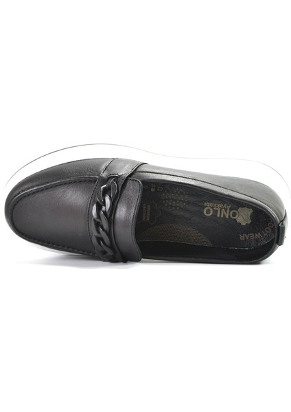 FRX.1076 Deri Siyah Anatomik Loafer Kadın Ayakkabı fırsatları