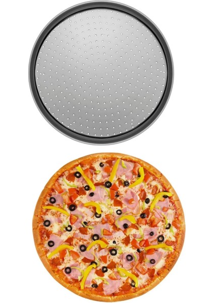 Orta Boy Delikli Pizza Tepsisi Lahmacun Pide Tepsisi 32 cm 2 Adet
