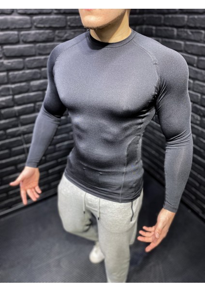 Uzun Kollu Spor Body Fit Beden Erkek Tişört Kompresyon Body