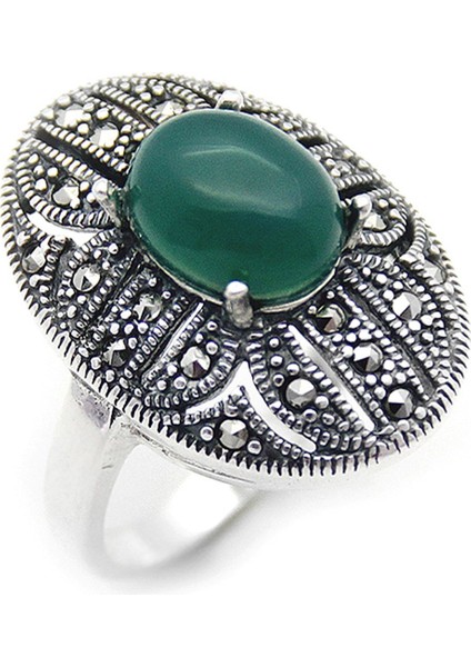 Gümüş 925 Ayar Kadın Yüzük Markazit ve Akik Taşlı Yüzük