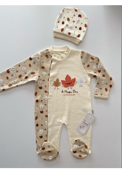 Leylek Serisi Unisex Bej Bebek Zıbın Takımı 2'li Set %100 Pamuk