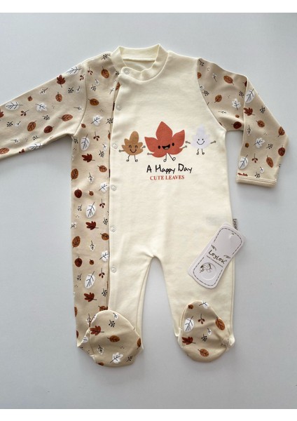 Leylek Serisi Unisex Bej Bebek Zıbın Takımı 2'li Set %100 Pamuk