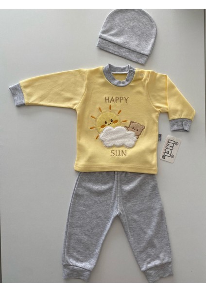 Inci Serisi Unisex Güneşli Bebek Takımı 3'lü Set %100 Pamuk