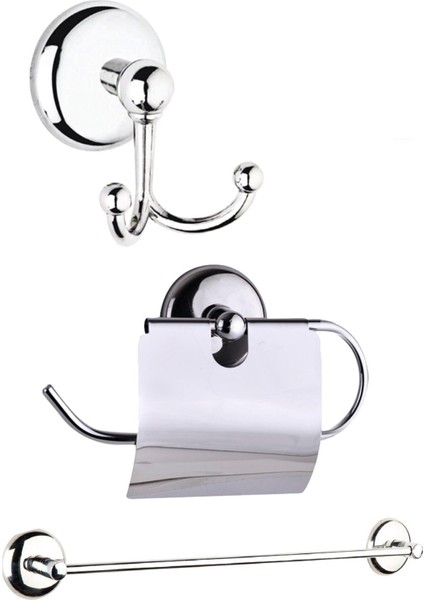 Tekno Trust 3 Uzun Çubuk Havluluk, Ikili Bornoz Askılık ve Geniş Kapaklı Kağıtlık - 3'lü Set - Banyo Aksesuar S
