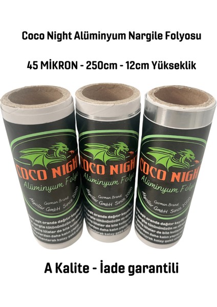 Coco Night 45 Mikron (5ADET) 250CM Rulo Alüminyum Folyo, Nargile Folyosu, Shisha Foil Nargile kömürü için