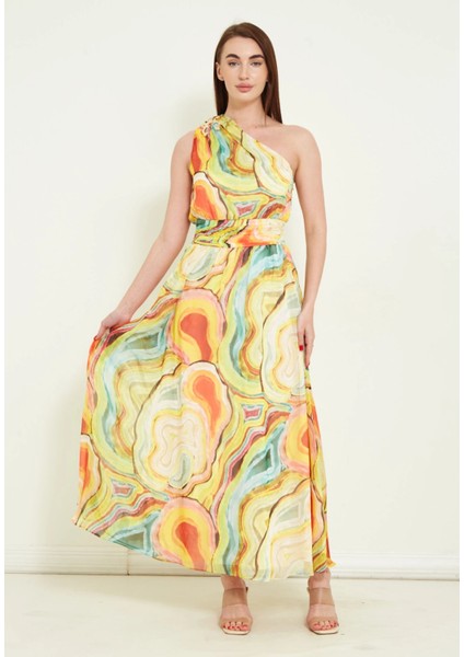 Kadın Uzun Şifon Kumaş Özel Dijital Baskılı Yeni Sezon Elbise