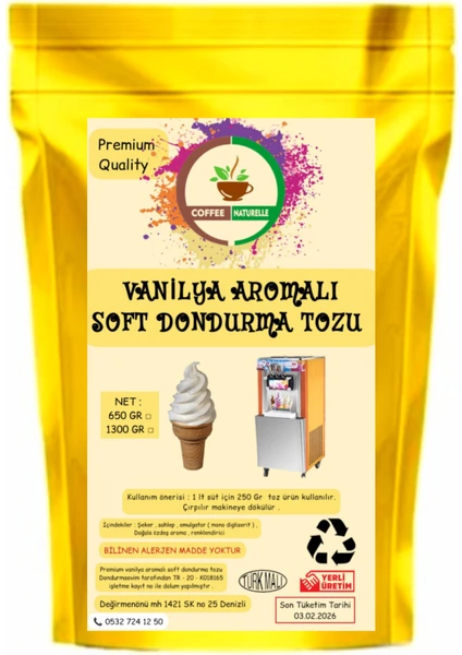 2 adet Coffee Naturelle Soft Dondurma Tozu Vanilyalı 650 gr