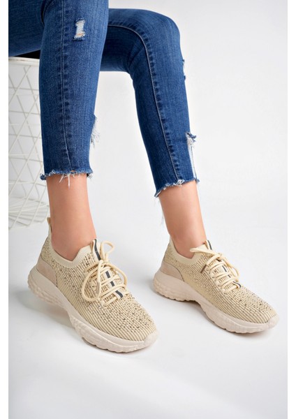 Kadın Bej Taşlı Triko Sneakers fiyatları