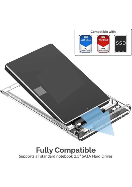 Yeni Vidasız Sürgülü 2.5" USB 3.0 Harici SSD Harddisk Şeffaf Taşınabilir HDD Kutusu Transparan