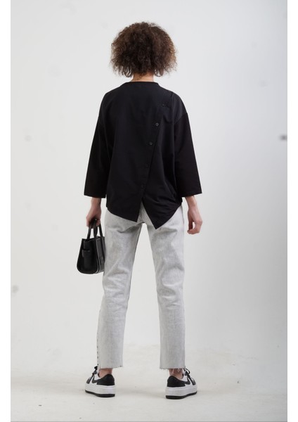 Gri Paçası Dikişsiz Mom Fit Jean Pantolon modelleri