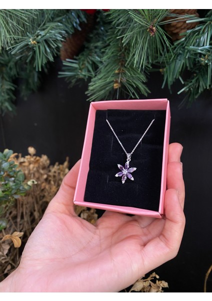 Lotus Kolye Anlamlı Mor Gümüş Lotus Ametist Taşlı Gümüş Lotus Kolye