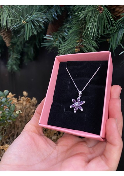 Lotus Kolye Anlamlı Mor Gümüş Lotus Ametist Taşlı Gümüş Lotus Kolye modelleri