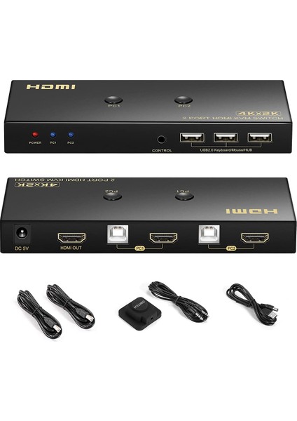 USB HDMI Kvm Switch HDMI Kvm Switch 2 Port Kvm Switch HDMI 1 Monitör 2 Pc Anahtarlı 4K60Hz 2K144Hz