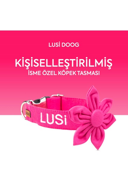 Çiçek Papyonlu Kişiye Özel Köpek Boyun Tasması Isme Özel Köpek Tasması Isimli Köpek Tasması (Pembe)