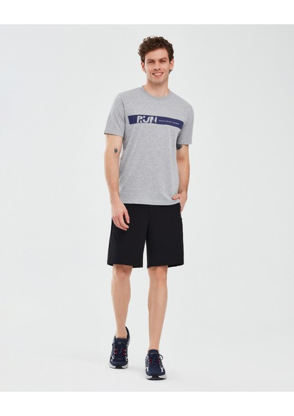 Graphic T-Shirt M Short Sleeve Erkek Gri Melanj Tshirt S241009-036