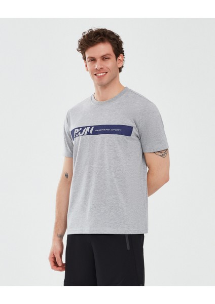 Graphic T-Shirt M Short Sleeve Erkek Gri Melanj Tshirt S241009-036