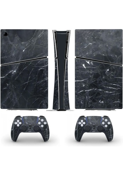 Siyah Mermer Yüzeyi Playstation 5 Slim Disk Versiyon Sticker Kaplama Seti
