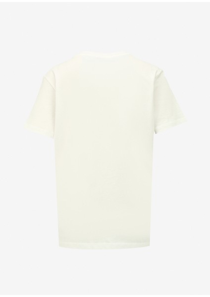 Bisiklet Yaka Baskılı Kırık Beyaz Kadın T-Shirt J4SL-TST7034