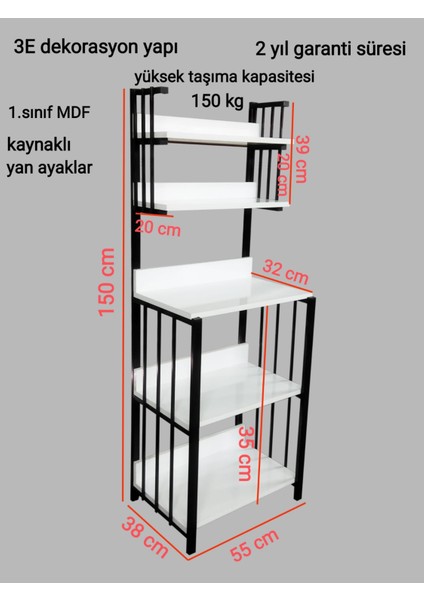 Mutfak Dolabı Raflı Mikrodalga Mutfak Banyo Çok Amaçlı Düzenleyici Kahve Köşesi Mdf 150CM