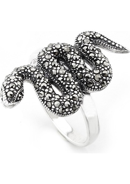 Gümüş 925 Ayar Kadın Yüzük Yılan Markazit Taşlı