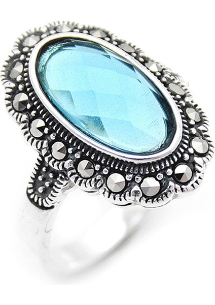 Gümüş 925 Ayar Kadın Yüzük Markazit ve Zirkon Taşlı