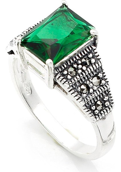 Gümüş 925 Ayar Kadın Yüzük Markazit ve Zirkon Taşlı