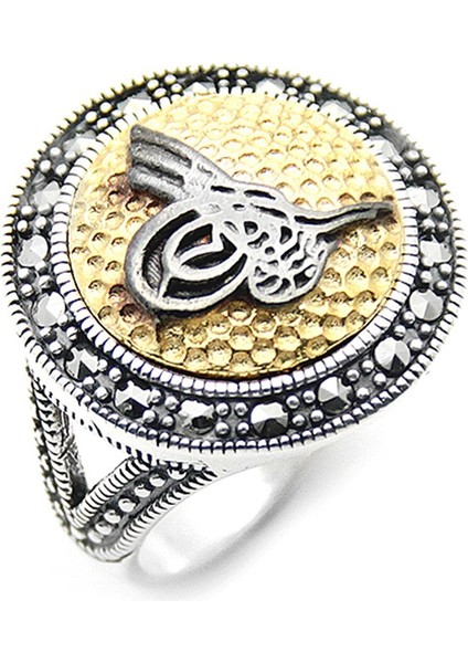 Gümüş 925 Ayar Kadın Osmanlı Tuğrası Yüzük Markazit Taşlı