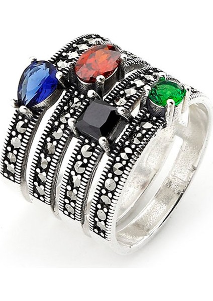 Gümüş 925 Ayar Kadın Yüzük Markazit Taşlı