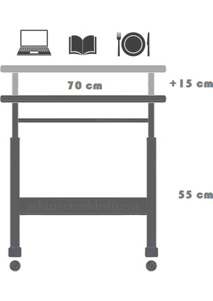 Yükseklik Ayarlı Ve Klavyelikli Laptop Sehpası - Atlantik Çam 70 x 40 cm (Frenli Tekerli)