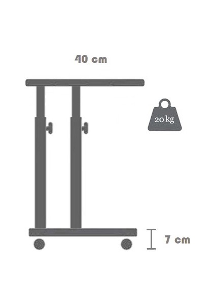 Yükseklik Ayarlı Raflı Çalışma Masası - Atlantik Çam 60 x 40 cm (Frenli Tekerli)