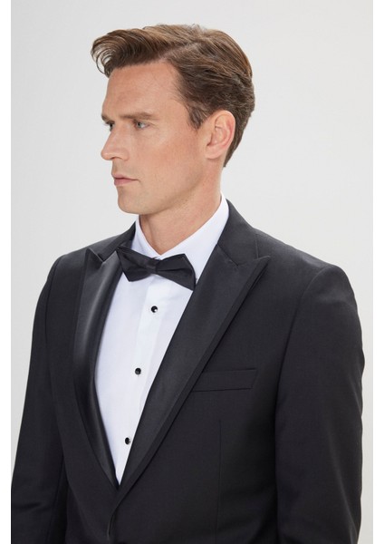 ALTINYILDIZ CLASSICS Erkek Siyah Slim Fit Dar Kesim Kırlangıç Yaka %100 Yünlü Klasik Smokin Takım