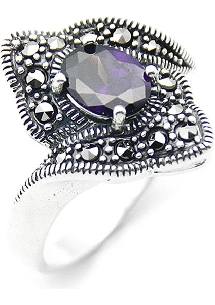 Gümüş 925 Ayar Kadın Yüzük Markazit Taşlı